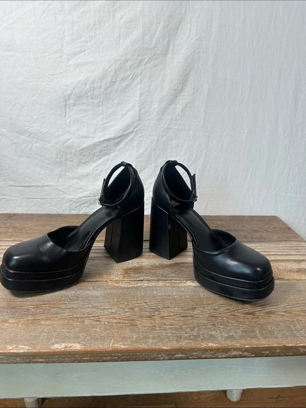wild fable Black Platform Mary Jane Block Heels with Ankle Strap